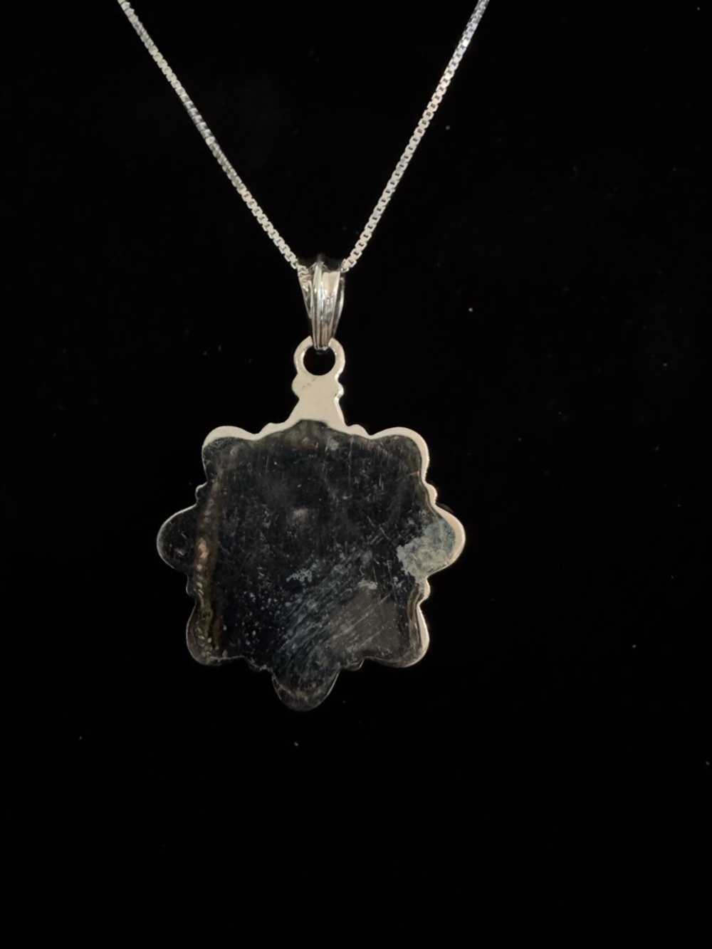 Sterling Silver Green Turquoise Flower Pendant Necklace - Picture 3 of 5